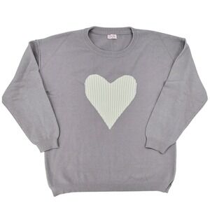 PINK LILY XL‎ Gray Knit Sweater White Heart Crewneck Oversized Pullover